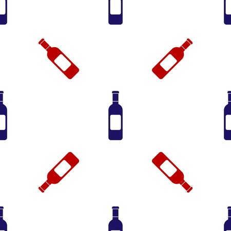 Blue and red Bottle of wine icon isolated seamless pattern on white background. Vector Illustrationのイラスト素材