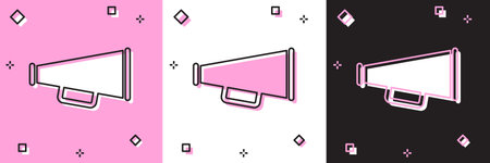 Set Megaphone icon isolated on pink and white, black background. Vector Illustration