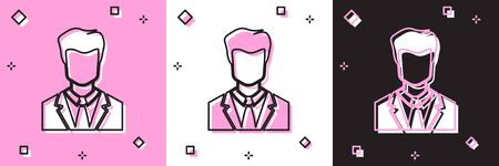 Set User of man in business suit icon isolated on pink and white, black background. Business avatar symbol - user profile icon. Male user sign. Vector Illustrationのイラスト素材