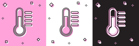 Set Thermometer icon isolated on pink and white, black background. Vector Illustration