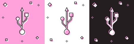 Set USB symbol icon isolated on pink and white, black background. Vector Illustrationのイラスト素材
