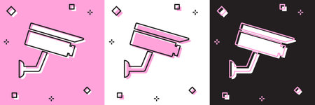 Set Security camera icon isolated on pink and white, black background. Vector Illustration