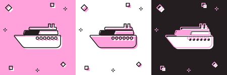 Set Ship icon isolated on pink and white, black background. Vector Illustrationのイラスト素材