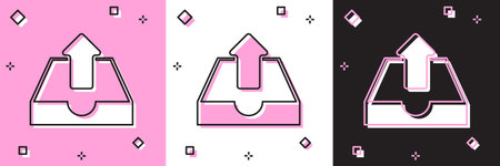 Set Upload inbox icon isolated on pink and white, black background. Vector Illustration
