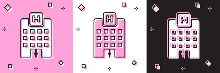 Set Medical hospital building with cross icon isolated on pink and white, black background. Medical...