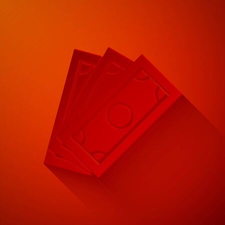 Paper cut Briefcase icon isolated on red background. Business case sign. Business portfolio. Paper art style. Vector Illustrationのイラスト素材