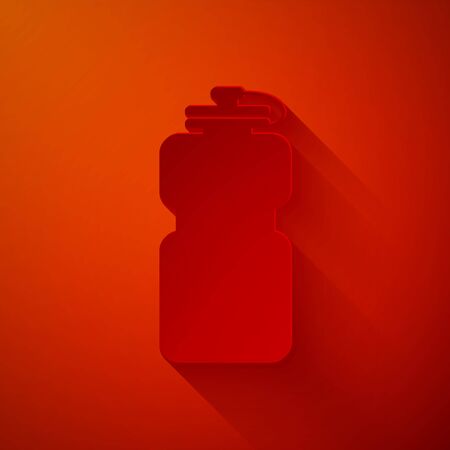 Paper cut Sport bottle with water icon isolated on red background. Paper art style. Vector Illustrationのイラスト素材