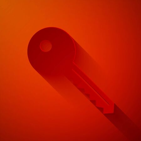 Paper cut Key icon isolated on red background. Paper art style. Vector Illustrationのイラスト素材