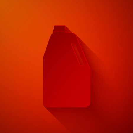 Paper cut Household chemicals blank plastic bottle icon isolated on red background. Liquid detergent or soap, stain remover, laundry bleach. Paper art style. Vector Illustrationのイラスト素材