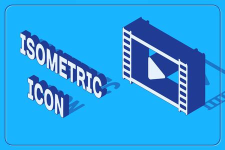 Isometric Play Video icon isolated on blue background. Film strip with play sign. Vector Illustrationのイラスト素材