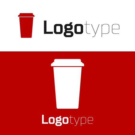 Red Coffee cup icon isolated on white background. Disposable coffee cup with hot coffee. Logo design template element. Vector Illustrationのイラスト素材