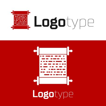 Red Paper scroll icon isolated on white background. Canvas scroll sign. Logo design template element. Vector Illustrationのイラスト素材