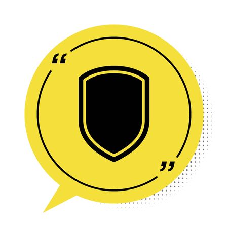 Black Shield icon isolated on white background. Guard sign. Yellow speech bubble symbol. Vector Illustrationのイラスト素材