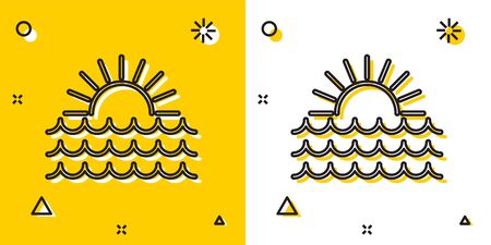 Black Sunset icon isolated on yellow and white background. Random dynamic shapes. Vector Illustrationのイラスト素材