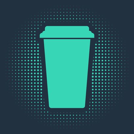 Green Coffee cup icon isolated on blue background. Disposable coffee cup with hot coffee. Abstract circle random dots. Vector Illustrationのイラスト素材