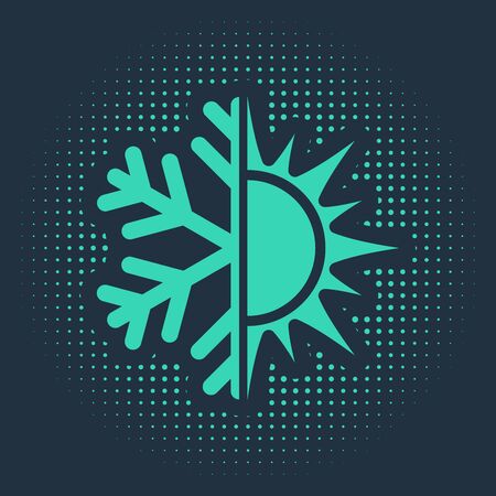 Green Hot and cold symbol. Sun and snowflake icon isolated on blue background. Winter and summer symbol. Abstract circle random dots. Vector Illustrationのイラスト素材