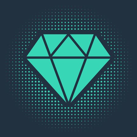 Green Diamond icon isolated on blue background. Jewelry symbol. Gem stone. Abstract circle random dots. Vector Illustrationのイラスト素材