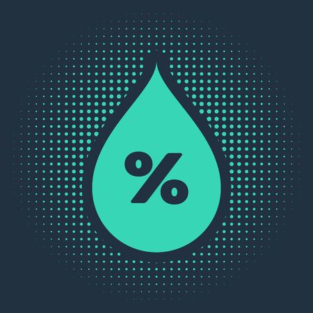 Green Water drop percentage icon isolated on blue background. Humidity analysis. Abstract circle random dots. Vector Illustrationのイラスト素材