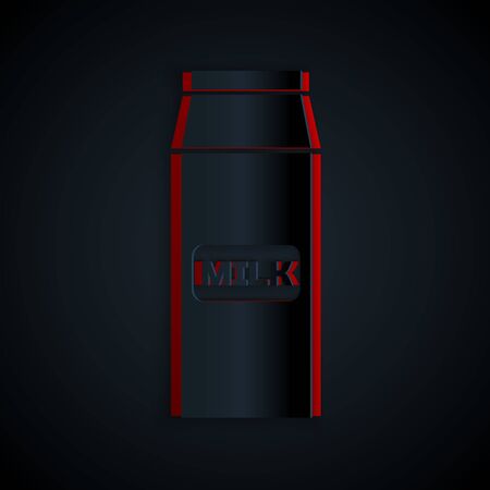 Paper cut Paper package for milk icon isolated on black background. Milk packet sign. Paper art style. Vector Illustrationのイラスト素材