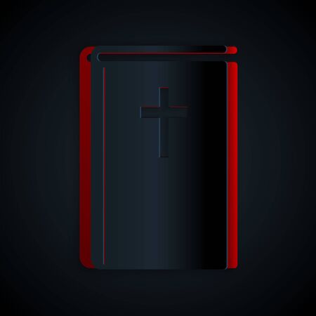 Paper cut Holy bible book icon isolated on black background. Paper art style. Vector Illustrationのイラスト素材