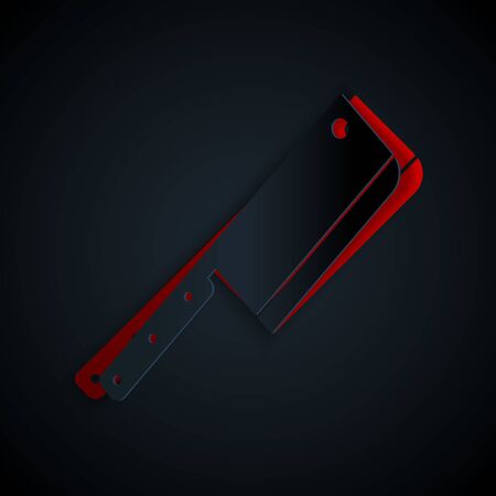 Paper cut Meat chopper icon isolated on black background. Kitchen knife for meat. Butcher knife. Paper art style. Vector Illustrationのイラスト素材