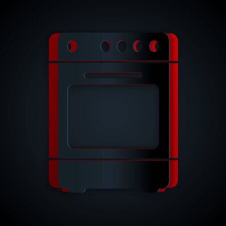 Paper cut Oven icon isolated on black background. Stove gas oven sign. Paper art style. Vector Illustrationのイラスト素材