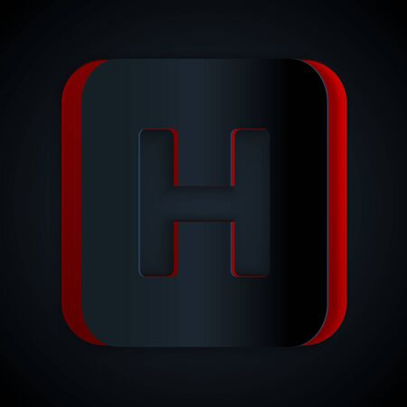 Paper cut Hospital sign icon isolated on black background. Paper art style. Vector Illustrationのイラスト素材