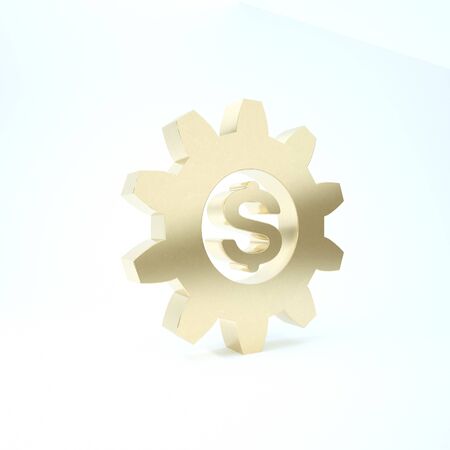 Gold Briefcase icon isolated on white background. Business case sign. Business portfolio. 3d illustration 3D renderの写真素材