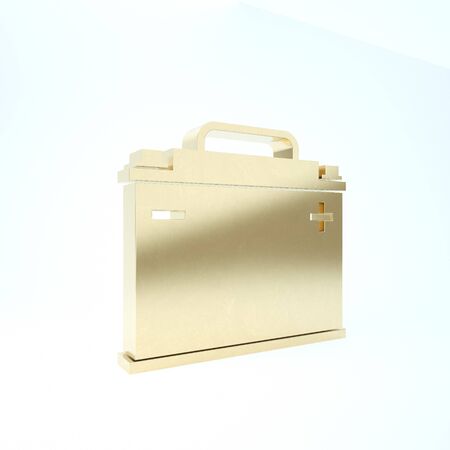 Gold Car battery icon isolated on white background. Accumulator battery energy power and electricity accumulator battery. 3d illustration 3D renderの写真素材