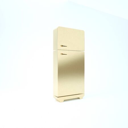 Gold Refrigerator icon isolated on white background. Fridge freezer refrigerator. Household tech and appliances. 3d illustration 3D renderの写真素材