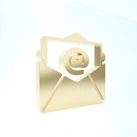 Gold Mail and e-mail icon isolated on white background. Envelope symbol e-mail. Email message sign. 3d illustration 3D renderの写真素材