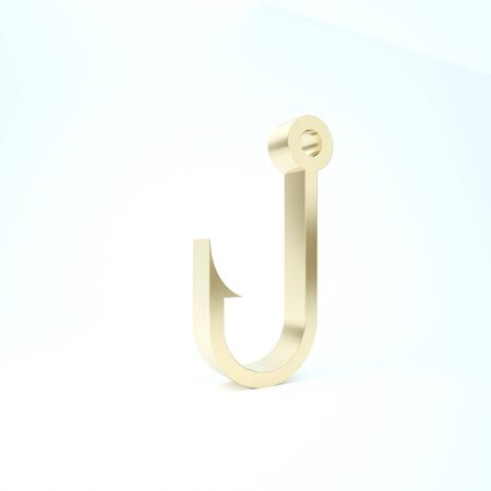 Gold Fishing hook icon isolated on white background.の写真素材