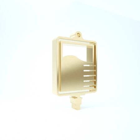 Gold IV bag icon isolated on white background. Blood bag icon. Donate blood concept. The concept of treatment and therapy, chemotherapy. 3d illustration 3D renderの写真素材