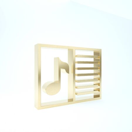 Gold Music book with note icon isolated on white background. Music sheet with note stave. Notebook for musical notes. 3d illustration 3D renderの写真素材
