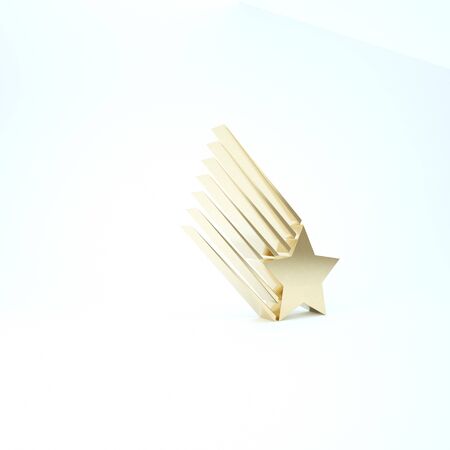 Gold Falling star icon isolated on white background. Shooting star with star trail. Meteoroid, meteorite, comet, asteroid, star icon. 3d illustration 3D renderの写真素材