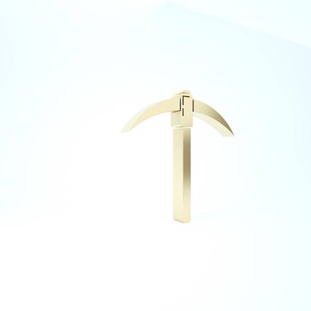 Gold Pickaxe icon isolated on white background. Blockchain technology, cryptocurrency mining, bitcoin, digital money market, cryptocoin wallet. 3d illustration 3D renderの写真素材