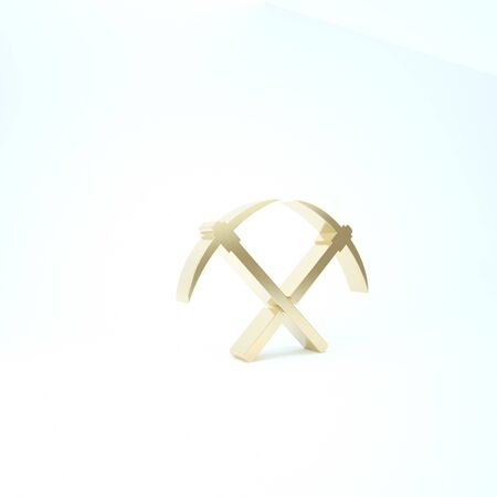 Gold Crossed pickaxe icon isolated on white background. Blockchain technology, cryptocurrency mining, bitcoin, altcoins, digital money market. 3d illustration 3D renderの写真素材