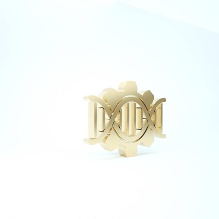 Gold Genetic engineering icon isolated on white background. DNA analysis, genetics testing, cloning, paternity testing. 3d illustration 3D renderの写真素材