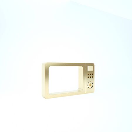 Gold Microwave oven icon isolated on white background. Home appliances icon.3d illustration 3D renderの写真素材