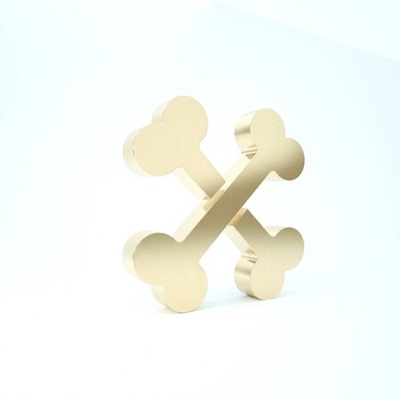 Gold Crossed bones icon isolated on white background. Pets food symbol.の写真素材