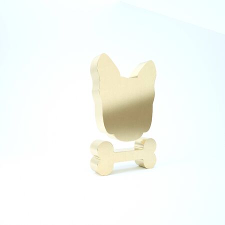 Gold Dog and bone icon isolated on white background. Pets food symbol.の写真素材