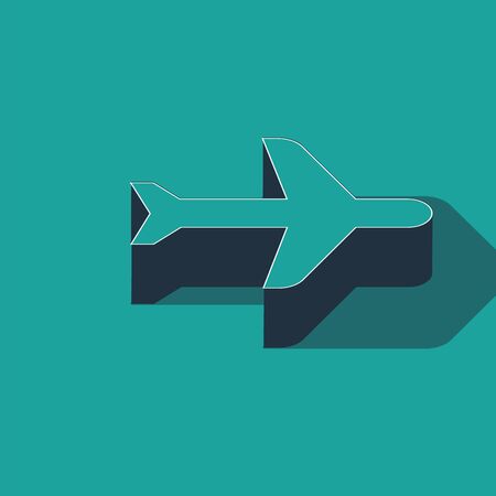 Isometric Plane icon isolated on green background. Flying airplane icon. Airliner sign. Vector Illustrationのイラスト素材