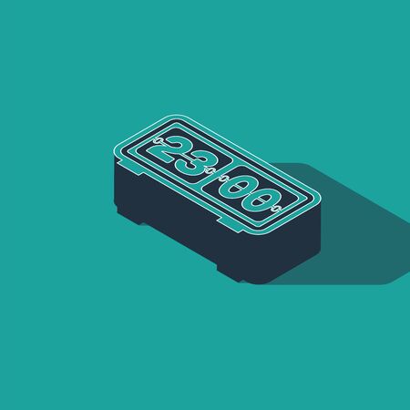 Isometric Retro flip clock icon isolated on green background. Wall flap clock, number counter template, all digits with flips. Vector Illustrationのイラスト素材
