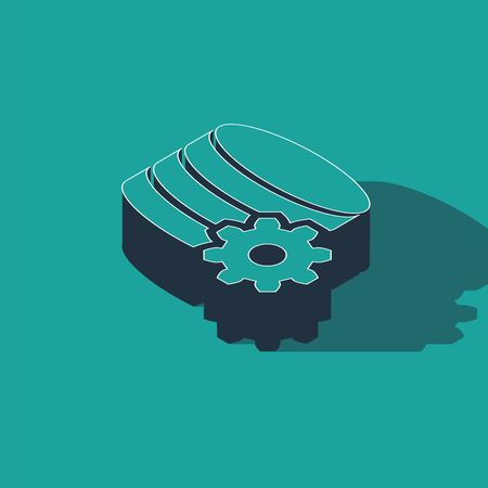 Isometric Setting database server icon isolated on green background. Database Center. Vector Illustrationのイラスト素材