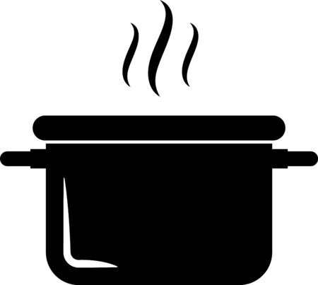 Black Cooking pot icon isolated on white background. Boil or stew food symbol. Vector Illustrationのイラスト素材