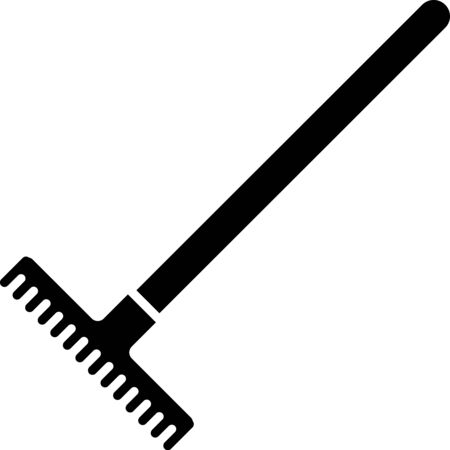 Black Garden rake icon isolated on white background. Tool for horticulture, agriculture, farming. Ground cultivator. Housekeeping equipment. Vector Illustrationのイラスト素材