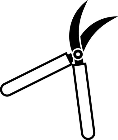 Black Gardening handmade scissors for trimming icon isolated on white background. Pruning shears with wooden handles. Vector Illustrationのイラスト素材