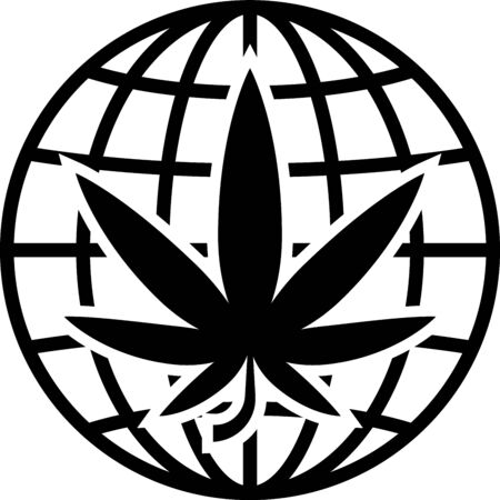Black Legalize marijuana or cannabis globe symbol icon isolated on white background. Hemp symbol. Vector Illustrationのイラスト素材