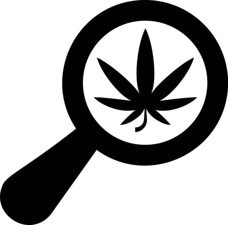 Black Magnifying glass and medical marijuana or cannabis leaf icon isolated on white background. Hemp symbol. Vector Illustrationのイラスト素材