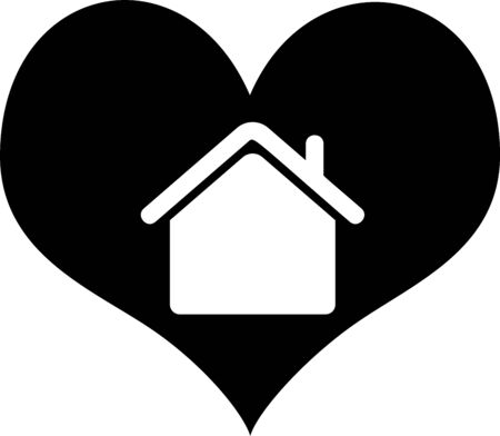 Black House with heart shape icon isolated on white background. Love home symbol. Family, real estate and realty. Vector Illustrationのイラスト素材